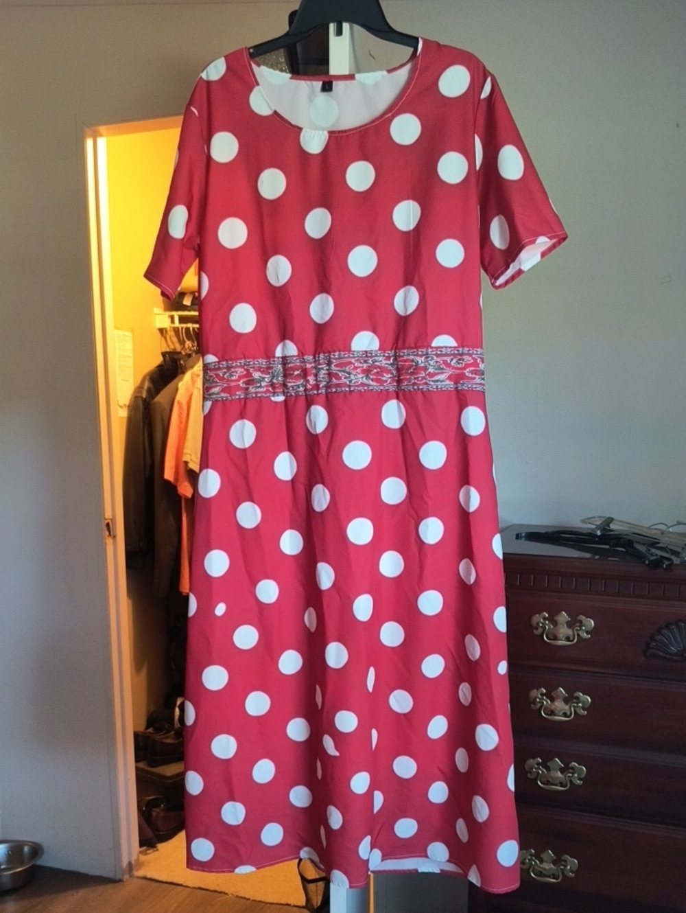 Red Polka Dot Midi Dress with White Dots. Never Worn